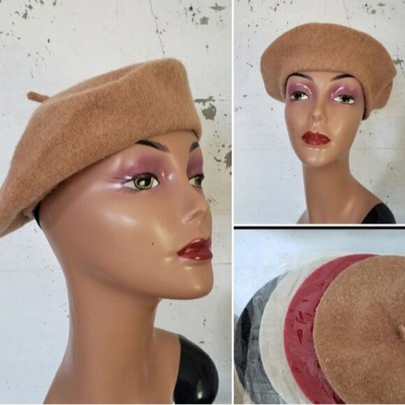 NEW Beret Women's Academia Beret Cottagecore Soft Wool Blend Artsy Camel Hat - Picture 1 of 7